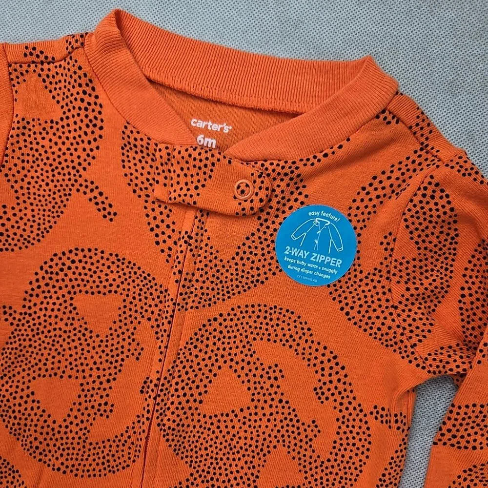 Carters Baby 6 mo Halloween Orange Long‎ Sleeve 1 piece Sleeper Pumpkin NEW